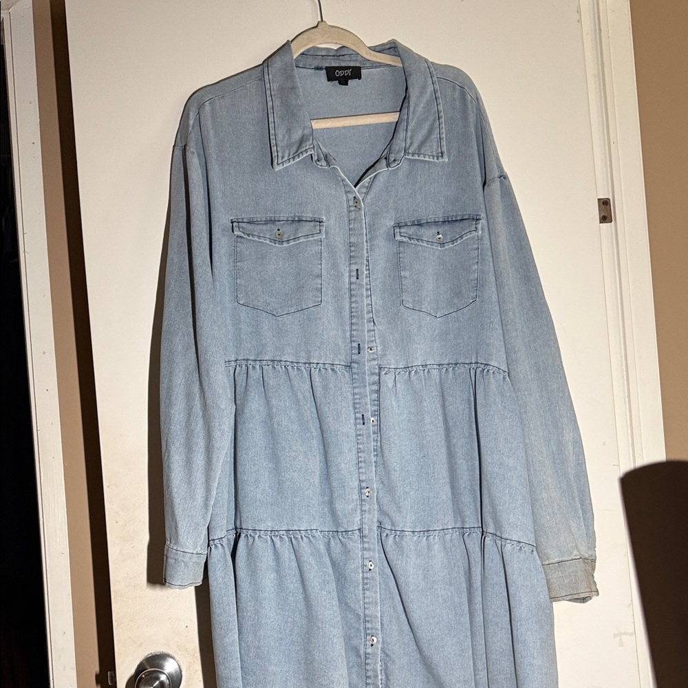 ODDY Light Blue Long Sleeve Denim Shirt Dress